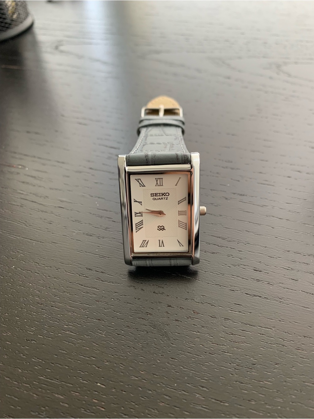 Vintage Seiko Tank watch Refurbished White Dial Silver Case Grey Strap